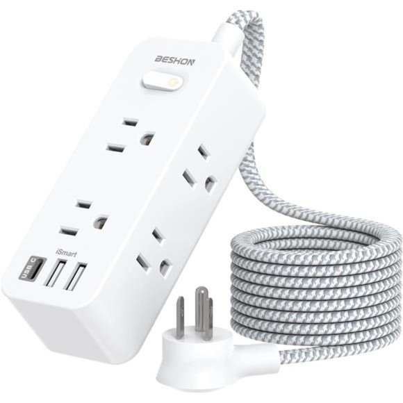 Power Strip Surge Protector, 5Ft Extension Cord, 6 Outlets with 3 USB Ports - Picture 1 of 6